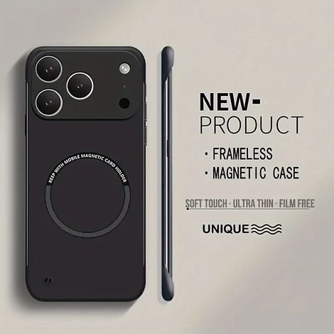 Coque magnétique sans cadre pour iPhone 13 Pro Max (noir), compatible MagSafe, dos mat