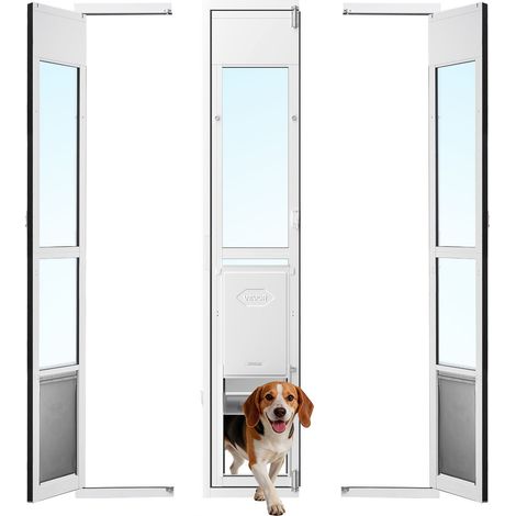 Chatière pour Porte Coulissante en Verre, Porte pour Chien et Chat, Ouverture Pivotante à 180°, Hauteur Réglable de 1927 à 2049mm, Cadre en Alliage d'Aluminium, Rabat et Verrouillage, Taille L (1/5)