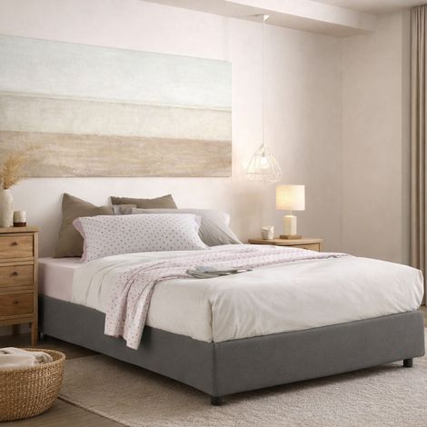 Talamo Italia Cama matrimonial Chloe, Cama contenedor con revestimiento de tela, 100% Made in Italy, Apertura frontal, adecuado para colchón Cm 140x200, Gris, con embalaje reforzado (1/4)