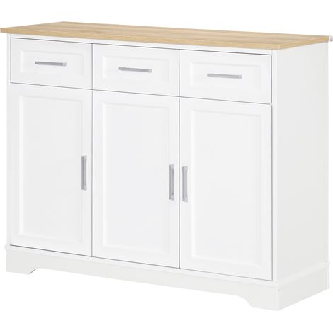 Modernes Sideboard mit 3 Schubladen und 3 Türen aus MDF und Spanplatte mit verstellbarem Einlegeboden, 101 x 39 x 82 cm, weiß