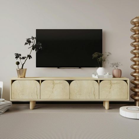 Meuble TV avec rangement, 4 portes courbes effet bois VAREN (1/5)