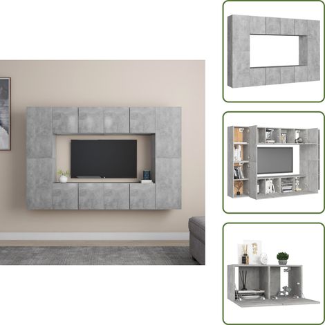 The Living Store 8-tlg. TV-Schrank-Set Betongrau Holzwerkstoff - TV-Schrank Set (1/5)