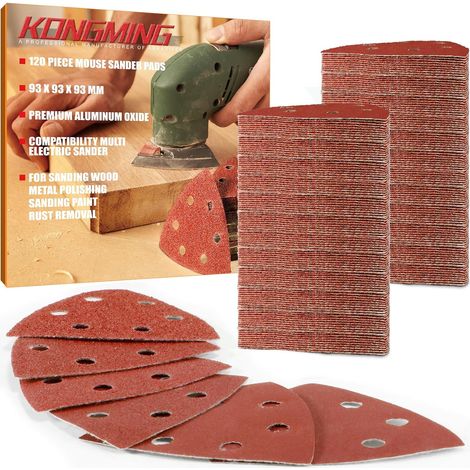 120 Pièces Papier Abrasif pour Ponceuse Grain 40-400 Papier Ponceuse Triangulaire 6 Trous 93x93x93mm pour Ponceuses de Détail (1/5)