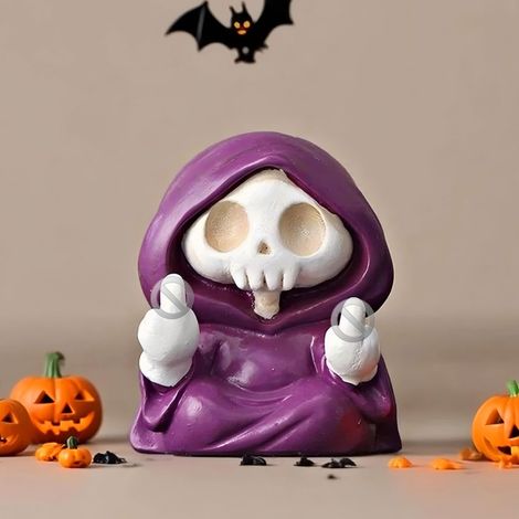 Squelette de la Faucheuse mignon et fantôme de chien, décoration de bureau d'Halloween - Doigt d'honneur (1/5)