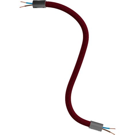 Creative-Cables Kit Creative Flex flexibles Verlängerungsrohr (30 cm Länge, Ø 10 mm) – Stoffummantelung RM19 Bordeaux und schwarze Details – Mit Metallendstücken und Zubehör
