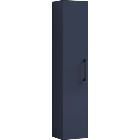 Balterley Bramshall Modern Bathroom 1 Soft Close Door Wall Hung Tall Storage Unit, Satin Dark Blue with Black Handle, 300 mm