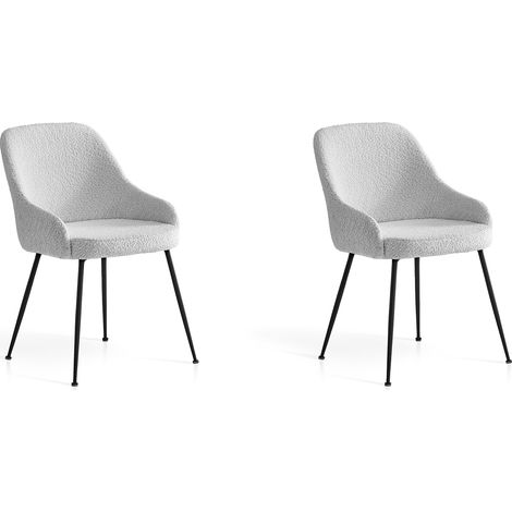 Lot de 2 chaises de salle à manger, Siena en bouclette blanc cassé, 82x51x59 cm