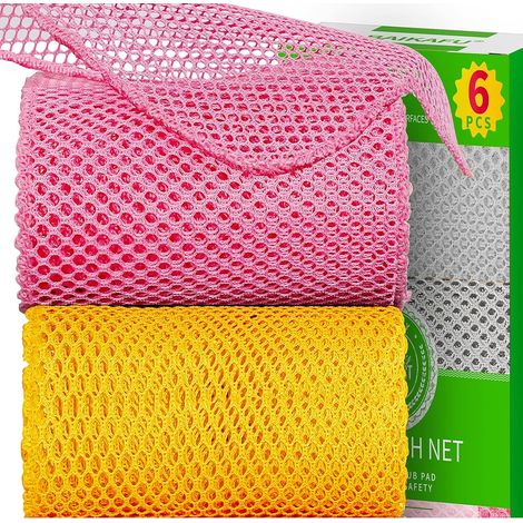 6 pièces Torchon Vaisselle, Torchon Cuisine, Filet Vaisselle, Filet grattant Menage,Torchons,Chiffons en Maille pour Vaisselle et cuvettes pour Le Nettoyage de la Maison (Rose Jaune) (1/5)