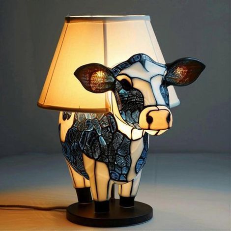 Lampe de table 3D en forme d'animal colorée chevet rétro peinte nuit décorative pour animaux Résine (1/5)