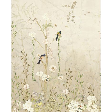 Papier peint panoramique - Fleurs Oiseaux - 130 cm x 164 cm (1/2)