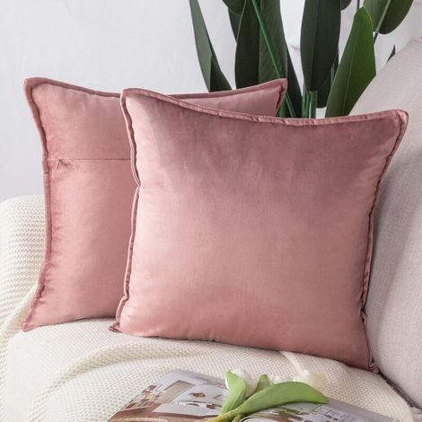Set mit 2 weichen Samt-Dekokissenbezügen, Luxus-Stil, für Sofa und Schlafzimmer, Rosa, 45x45cm.