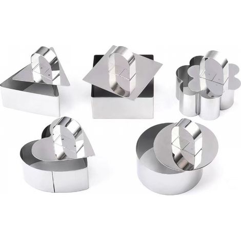 Moules à gâteaux en acier inoxydable, formes multiples - Ensemble : Ensemble de 5 ustensiles de pâtisserie pour des desserts créatifs, des pâtisseries et des gâteaux à plusieurs étages (1/5)