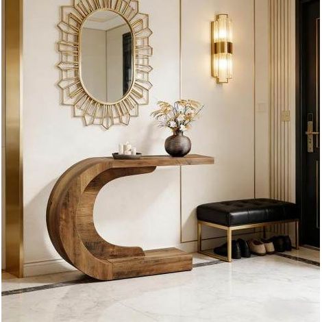 Tavolo consolle 110/35/75 cm marrone rustico, design a C in legno (1/5)