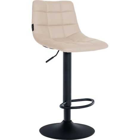 Sgabello da bar moderno x1 in PVC color crema con motivo trapuntato e base a tromba in metallo nero 100006274