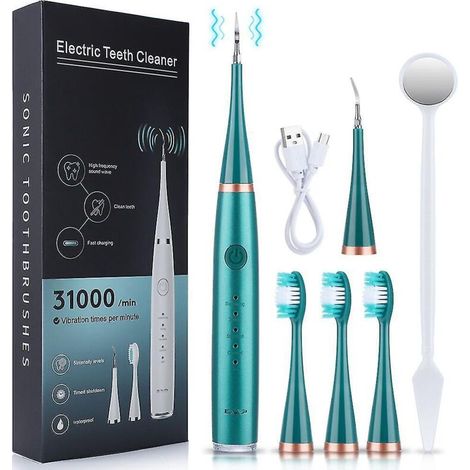 Nettoyeur de dents électrique à ultrasons, détartreur dentaire, kit de nettoyage des dents vert (1/5)