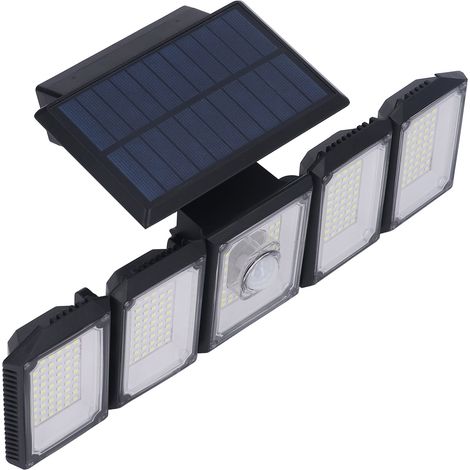 TY11505 Lampe Solaire Murale Extérieure 5 Têtes 300LED avec Télécommande, Bandeau Solaire à Batterie Intégrée pour Maison, Télécommande avec Pile Incluse (1/5)