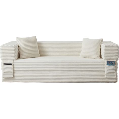Divano letto convertibile in corduroy bianco a 3 posti, imbottitura in schiuma, MODENUIT (1/5)