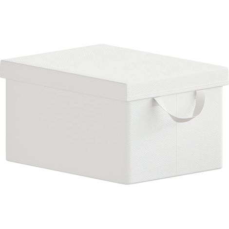 Lot de 1 Boîte de Rangement WOLTU, 38x27x20 cm, avec Couvercle, Coffre de Rangement en Tissu non Tissé, Pliable, Blanc