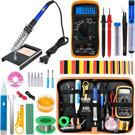 56 Stück lötkolben Set, 60W/220V Lötkolben mit Einstellbarer Temperatur, Ein/Aus Schalter, 5 Wechselspitzen zum Löten, Holzgravur, Heißschneiden, Brandmalerei,Lötset für Elektrische Arbeiten (1/5)