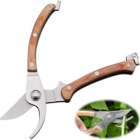 Gartenschere - Hochwertig - Kohlenstoffstahl - Ergonomischer Griff - Braune Farbe - 20,5x5,5 cm