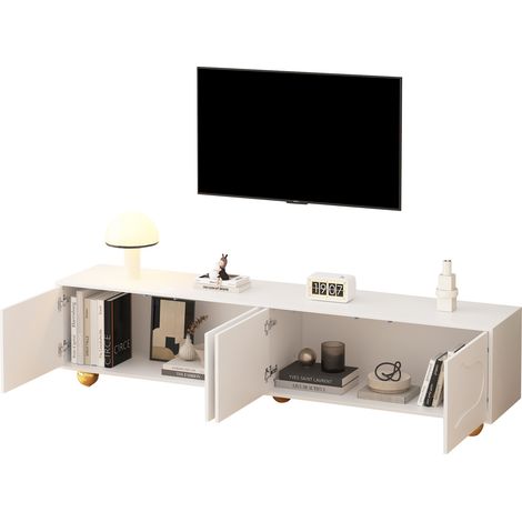 Mobile TV con 4 Ante e 2 Vani, Ante a Forma di Nuvola, 5 Piedini, Stile Moderno, 180×40×45 cm, in Pannello Truciolare, Bianco (1/5)