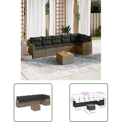 The Living Store 7-tlg. Garten-Sofagarnitur mit Kissen Grau Poly Rattan - Gartenmöbel Set - Esstisch - Lounge Möbel - Outdoor Sofa - Rattan Gartenmöbel (1/3)