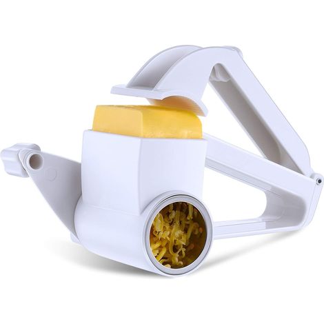 Râpe à fromage rotative manuelle avec tambour en acier inoxydable pour râper fromages à pâte dure, chocolat, noix, outil de cuisine (blanche)