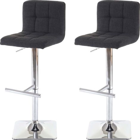 HHG – Lot de 2 tabourets de bar Kavala – Dossier et rembourrage épais – Tissu gris foncé – Pied en acier chromé – Réglable en hauteur