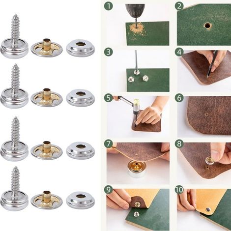 10 Lots de Boutons-Pression en Laiton pour Toile de Tente, Fixation par Vis et Écrou, Longueur de Tige 15mm (1/4)