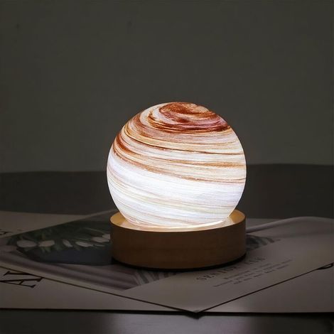 Lampe À Bille - Boule En Verre Rouge Mars Avec Base En Bois - Lampe De Table Pour Chambre Et Salon - 8 X 9 Cm - 1 Pièce (1/3)