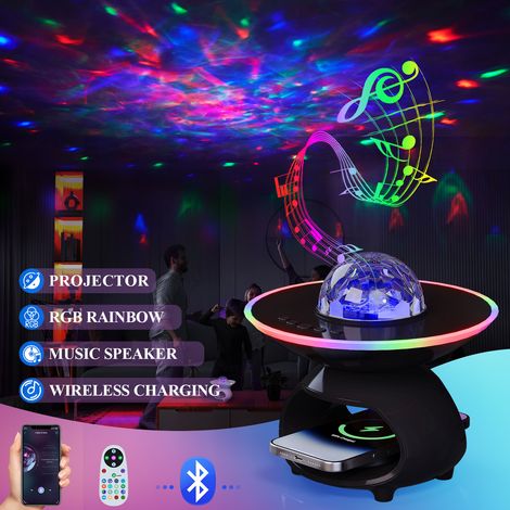 Lámpara de proyector Bluetooth de 18 W, lámpara colorida de 1200 mAh con efecto de cielo estrellado, recargable inalámbrica, luz de noche romántica, color negro.