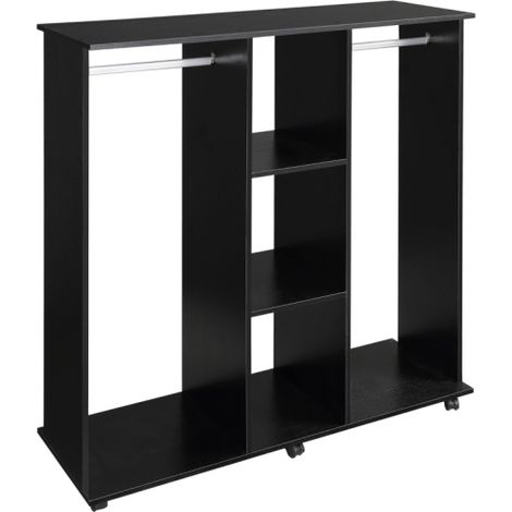 Double Mobile Wardrobe Storage Shelves Organizer with 6 Wheels in Black for Easy Mobility and Space-Saving Solutions