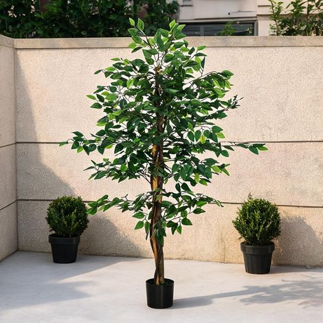 Plante artificielle Ficus avec pot 150 cm feuillage vert naturel (1/5)