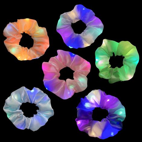 Lot de 6 élastiques à cheveux lumineux LED, chouchous phosphorescents pour queue de cheval, accessoires brillants pour soirées néon, Halloween, Noël, anniversaire et Nouvel An. (1/5)