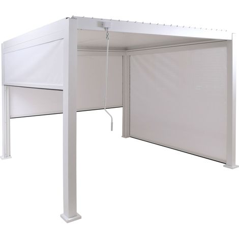 [NEUWERTIG] Pergola HHG-516 mit 3x Seitenwand, Rollo Terrassenüberdachung Garten Lamellenpavillon, 10cm-Alu-Gestell 3x3m weiß