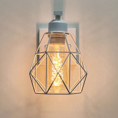 Applique Murale Industrielle Vintage Lampe Murale en Métal Bois Luminaire Mural Interieur E27 Blanc Ø15,5CM - 1Pcs