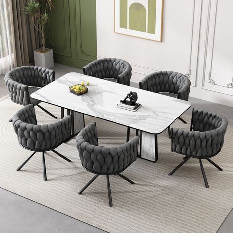 Set of 6, Velvet Dining Chair, Single Light Luxury Living Room Bedroom Swivel Chair, Leisure Swivel Chair with Four Metal Support Legs, Grey (1/5)