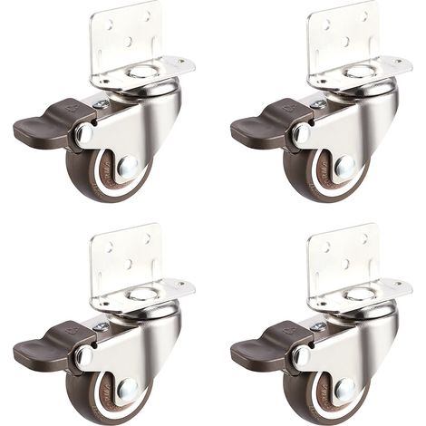 Lot de 4 roulettes de meuble TPE avec frein, roulettes pivotantes avec platine de fixation en L, roulettes en caoutchouc pour chambre d'enfant, mobilier, jardinières (25 mm). (1/5)
