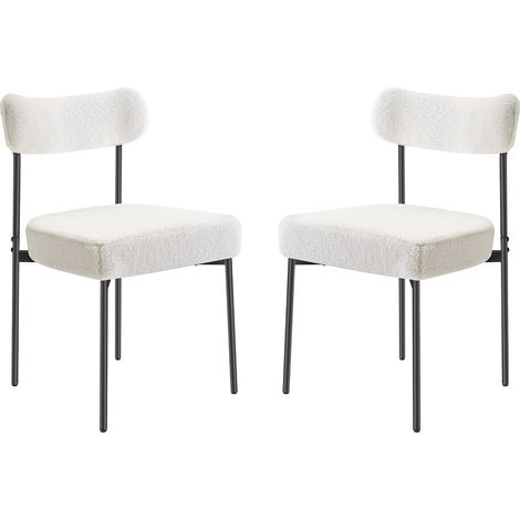 Chaises Salle à Manger Bouclettes, Ensemble Chaises de Cuisine Sherpa 2 Pièces, avec Dossier Incurvé et Pieds en Métal, Meuble d’Appoint Moderne Peu Encombrant, pour Table à Manger, Blanc (1/5)