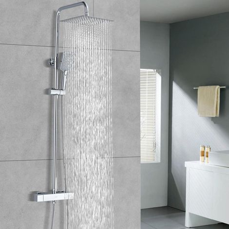 Duschsystem mit Thermostat, 25cm Regenduschkopf, höhenverstellbar, Chrom (1/5)
