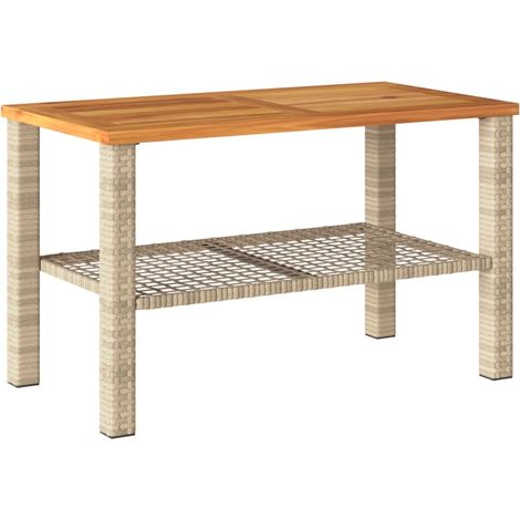 Table de jardin  Table d'extérieur beige 70x38x42 cm résine tressée et bois acacia (1/5)