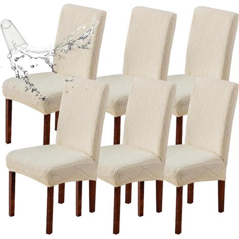 Stuhlhussen 6er Set, wasserdicht, elastisch, waschbar, für Esszimmerstühle, Cremefarben (1/5)