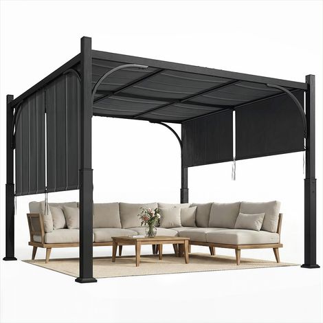 Tonnelle de jardin Gris foncé 3 x 3 m métal galvanisé toit (1/5)