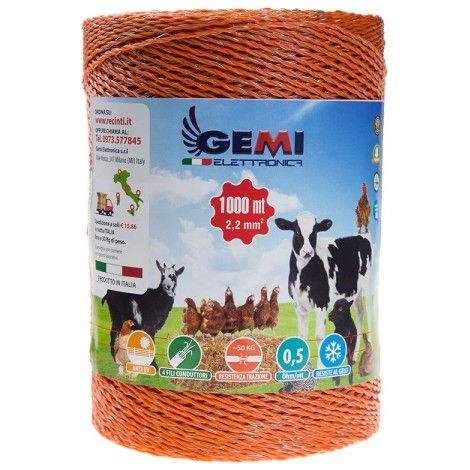 Hilo Conductor Redondo Para Pastor Eléctrico Cerca Eléctrica 1000 MT 2,2 Mm² Valla Eléctrica Valla Electrificada Para Animales Vacas Caballos Perros Cerdos Gallinas Zorros Gemi Elettronica