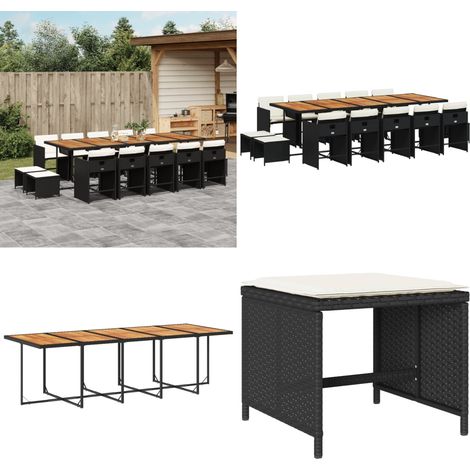 15-tlg. Garten-Essgruppe mit Kissen Schwarz Poly Rattan - Gartenmöbel Set - Gartentisch - Gartenstühle - Gartenhocker - Rattan Möbel - Home & Living (1/5)