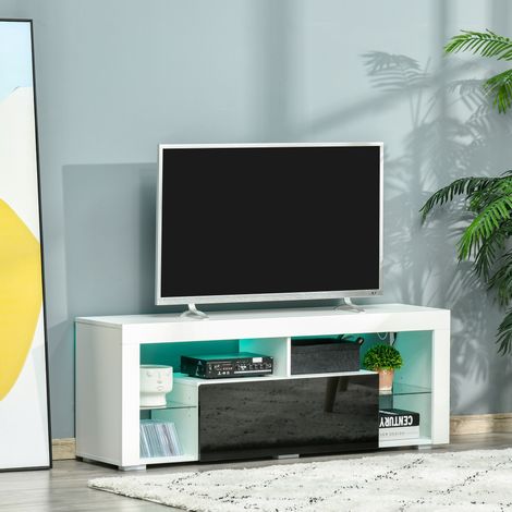Mueble de TV para Televisiones de 55'' Mesa para TV de Salón con Luz LED 6 Modos de Colores 140x35x52 cm Blanco (1/5)