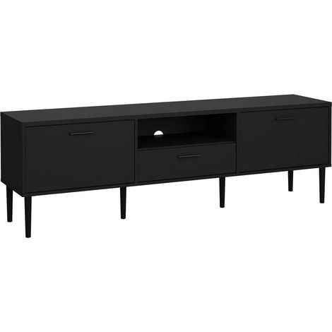 Dmora - Mobile porta TV Anselme, Credenza da soggiorno, Armadio basso per TV, Base parete attrezzata, 177x40 h57 cm, Nero (1/5)