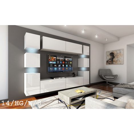 Ensemble meuble TV CONCEPT 14-HG-W-8 blanc brillant 256 cm (1/2)