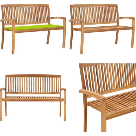 Stapelbare Gartenbank mit Auflage 128,5 cm Massivholz Teak - Bank - Bänke - Home & Living