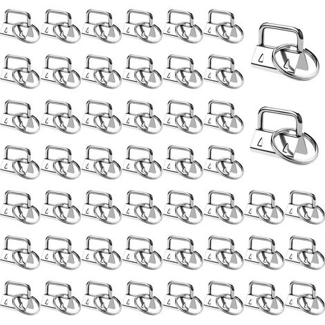 50 keychains per pack, with bracelet, can be used as lanyards, bags, or keychain making (silver, 25mm)